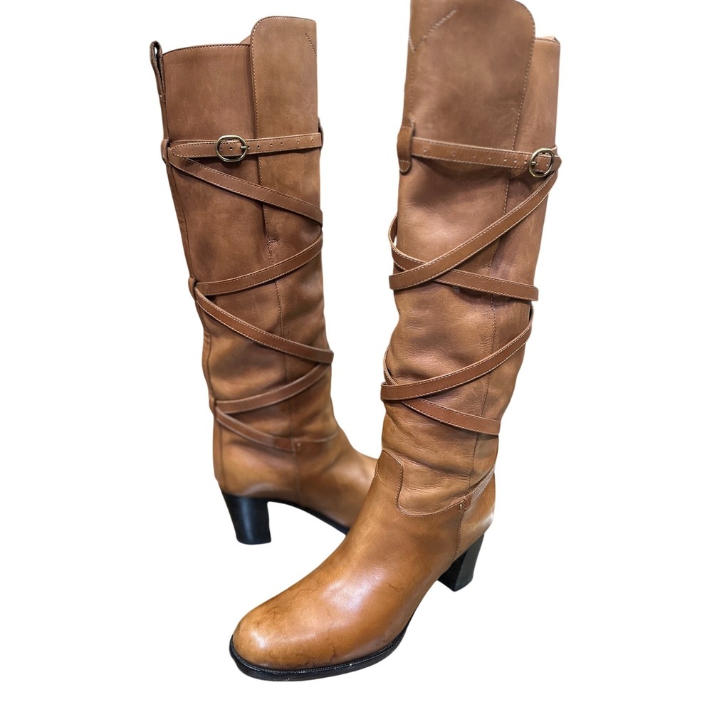 Vintage Yves Saint Laurent Tan Leather Tall Boots Italy Equestrian Camel 36.5